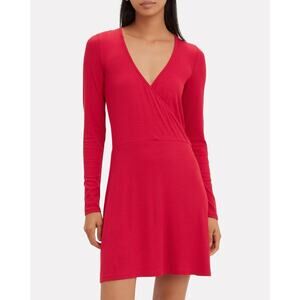 NWT $165 INTERMIX Serena Wrap Front Knit Mini Dress Red P Stretch Ribbed Knit